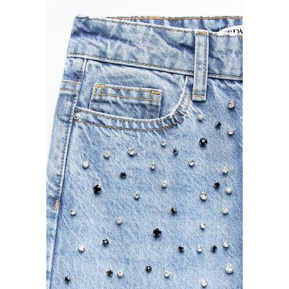 Straight-Cut High-Waist Jeans With Rhinestones From ZARA - Picture 13 of 16